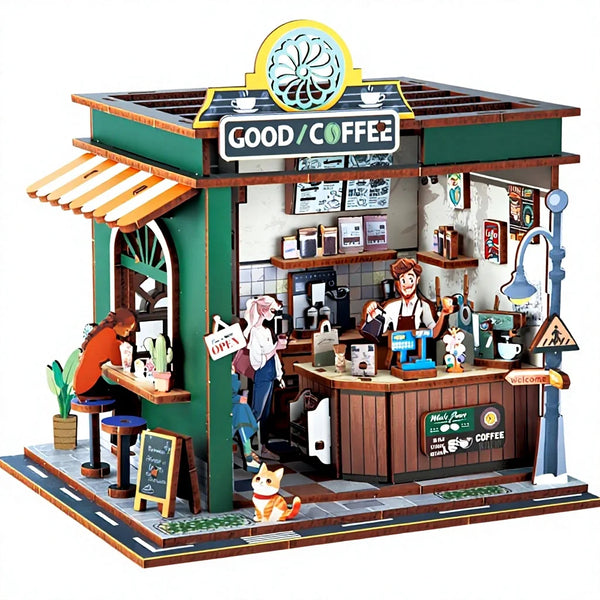 DIY Miniature Book Nook Kit Dollhouse Bookshelf Decor 3D Wooden Puzzle Street Model Gift