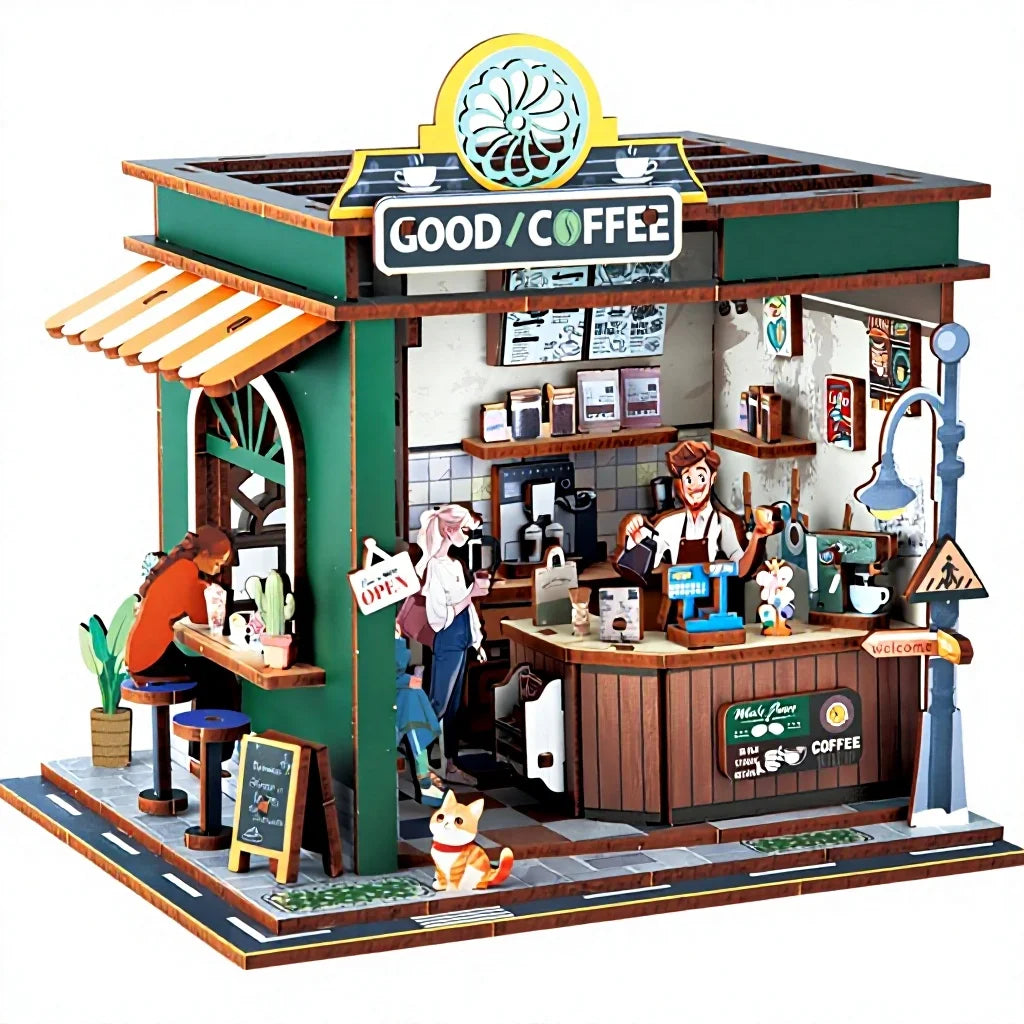 DIY Miniature Book Nook Kit Dollhouse Bookshelf Decor 3D Wooden Puzzle Street Model Gift