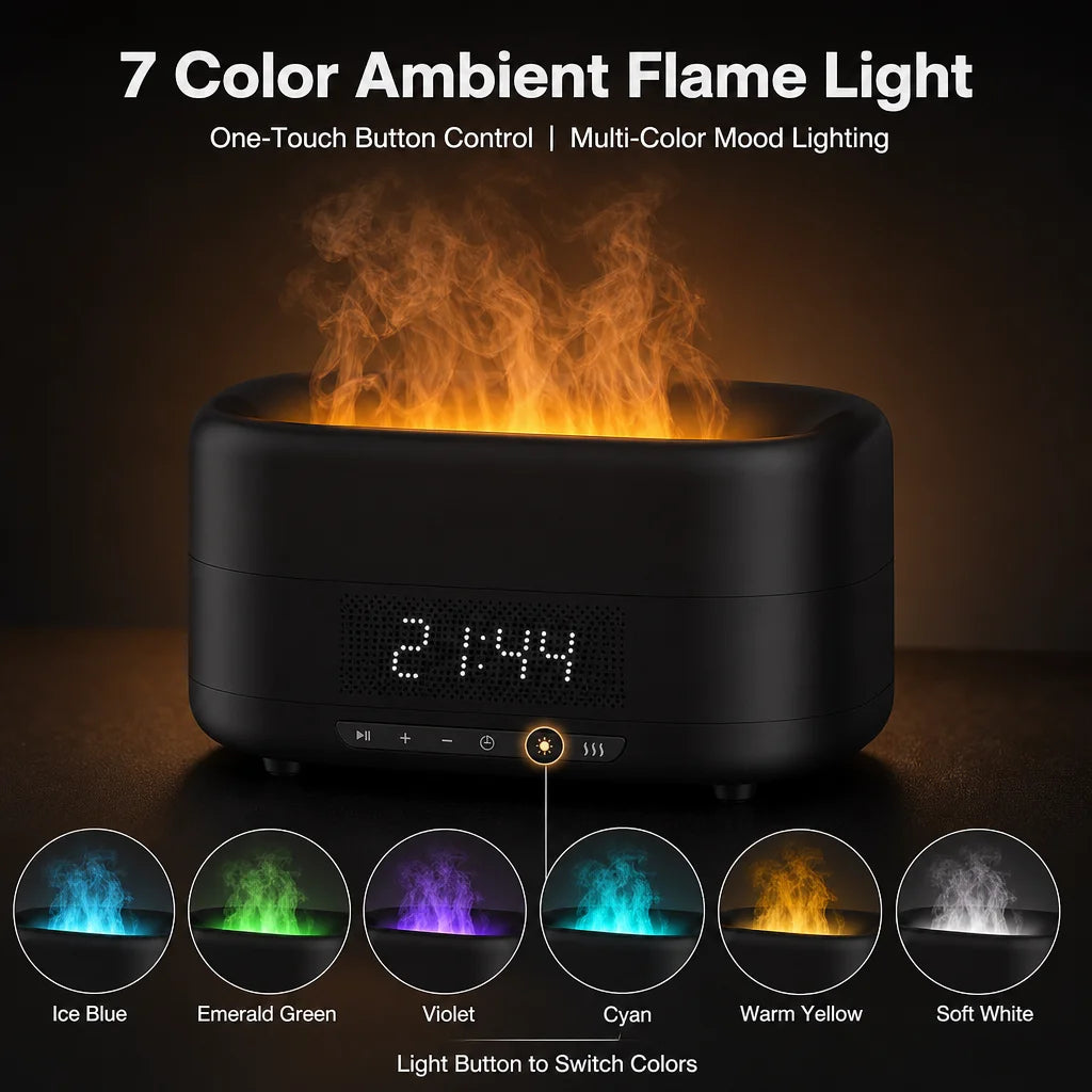 Large-Capacity Ultrasonic Aromatherapy Humidifier with Colorful Flame Light, Bluetooth