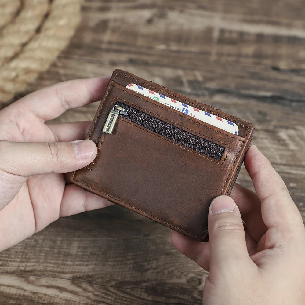 Contact'S Slim Magic Wallet Minimalist Full Grain Genuine Leather RFID Card Holder Wallet