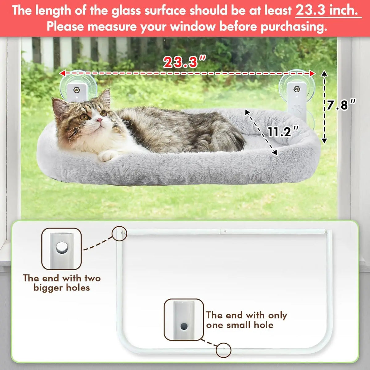 Eco-Friendly Cordless Cat Window Perch Hammock 4 Strong Suction Cups Solid Metal Frame