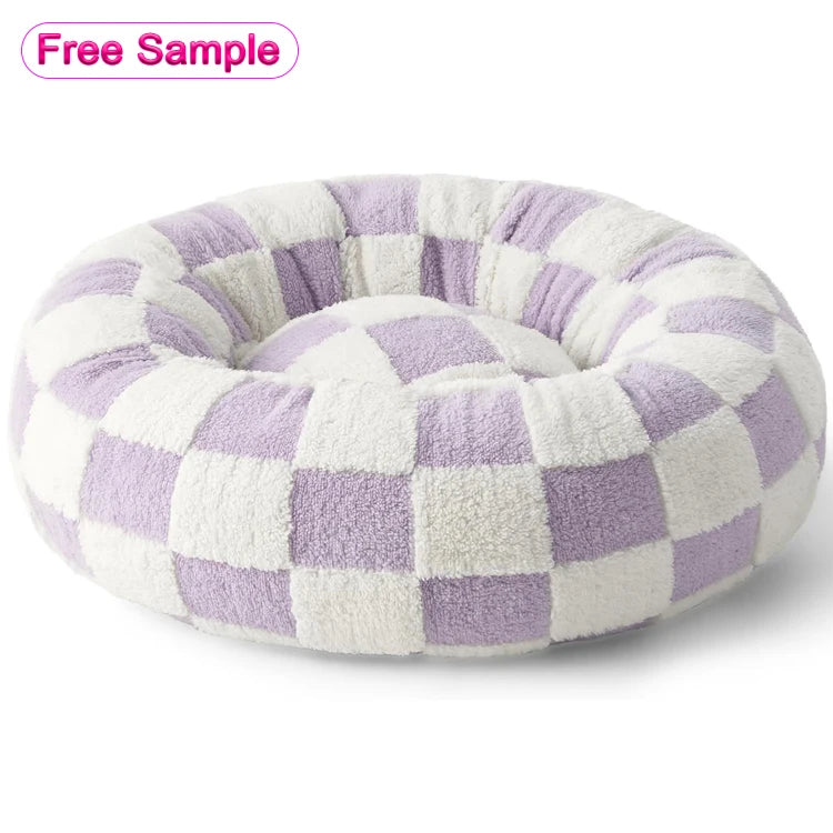Long Faux Fur Donut Dog Bed, Round and Super Soft for Winter Naps