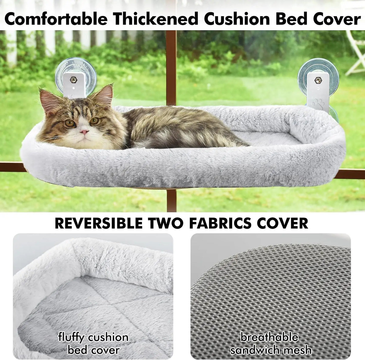 Eco-Friendly Cordless Cat Window Perch Hammock 4 Strong Suction Cups Solid Metal Frame