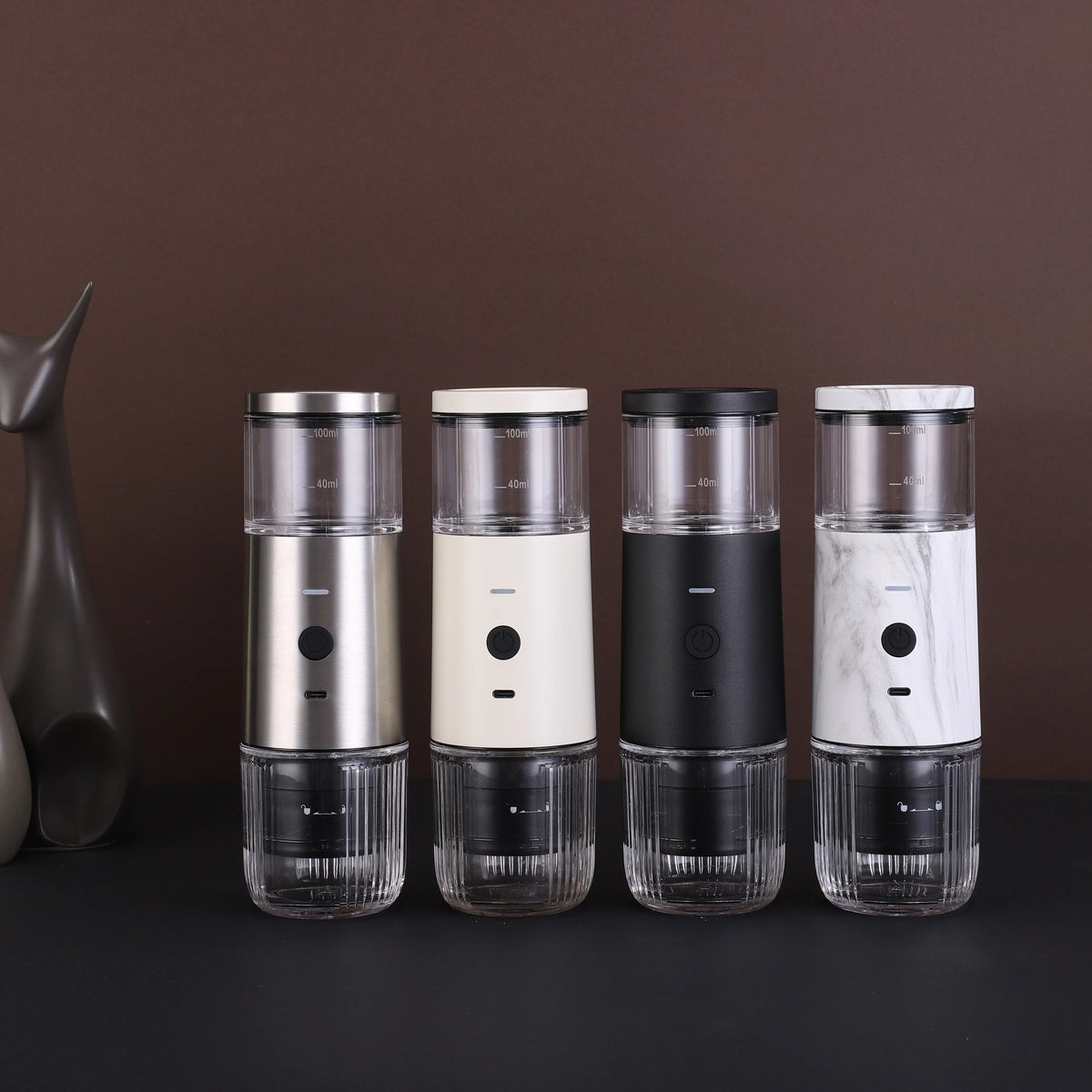 Portable Electric Burr Coffee Grinder Grind While Charging Visual Bean Hopper External