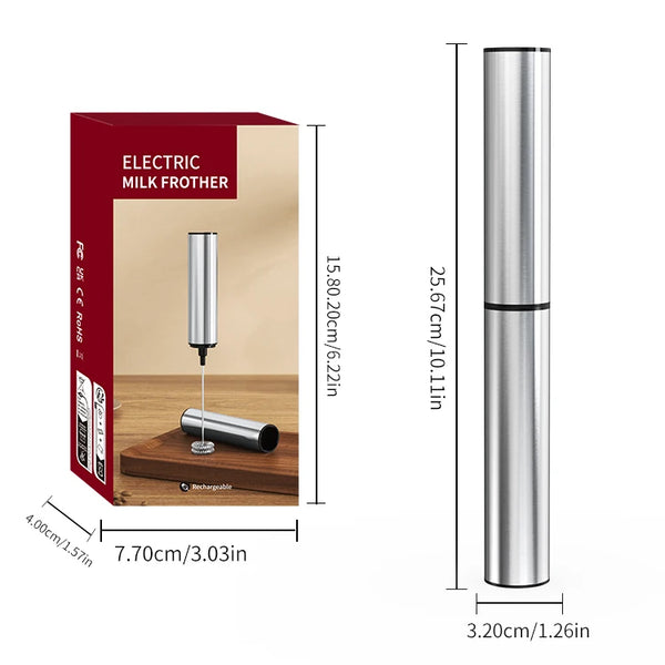 Food Grade Portable Stainless Steel Rechargeable Electric Milk Frother with Whisk Head