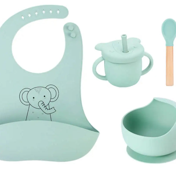 OME/ Modern Baby Feeding Set Bpa Free Silicone Bowls Plates Training Cup Bibs Knife Fork