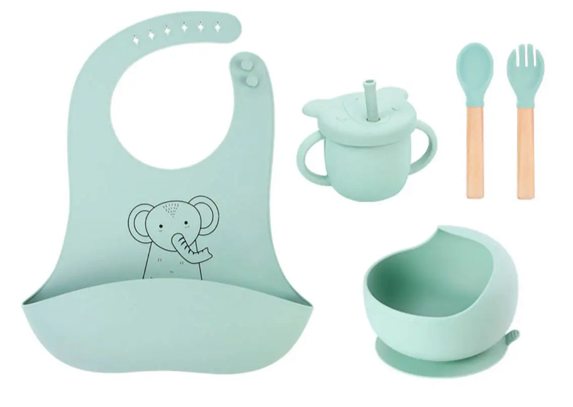 OME/ Modern Baby Feeding Set Bpa Free Silicone Bowls Plates Training Cup Bibs Knife Fork