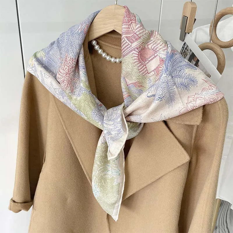 New Fashion Silk Scarf Printing Luxury Silk Wool Scarf for Women and Bags
