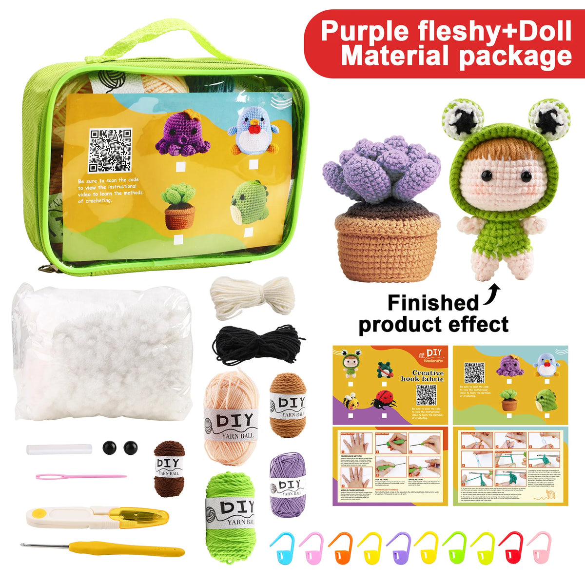 Animal Crochet Kit for Beginners DIY Amigurumi Starter Kit with Yarn Hook