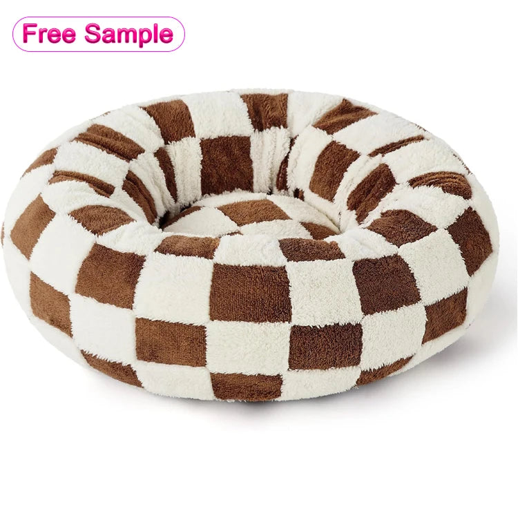 Long Faux Fur Donut Dog Bed, Round and Super Soft for Winter Naps