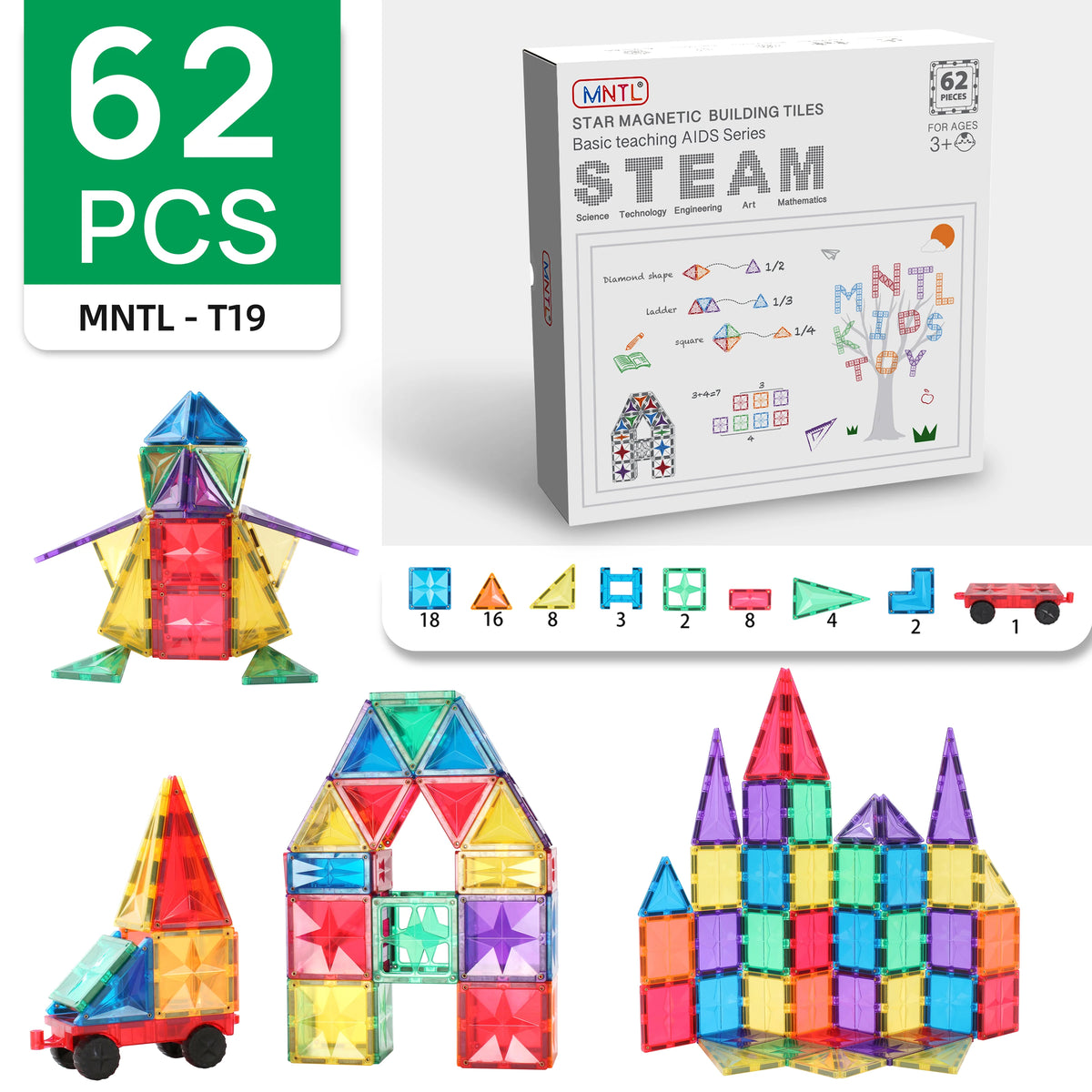 Colorful Magnetic Tiles Building Block Set DIY Assembly STEM Construction Toy Montessori