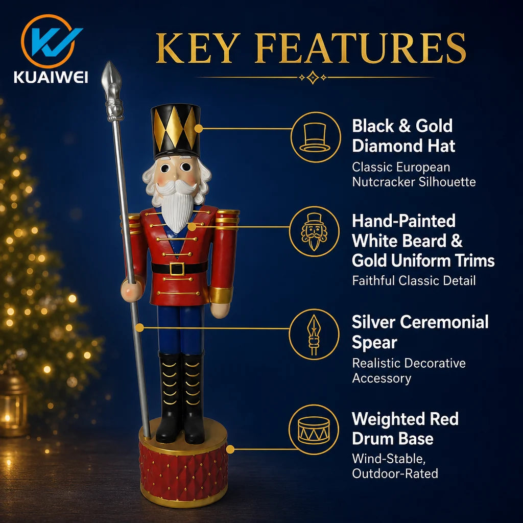 Resin Nutcracker Soldier with Spear, About 40 Inch Tall, Natural Finish