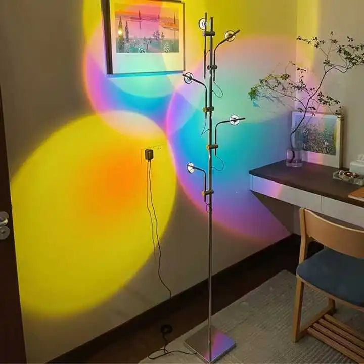 5-Lights 7-Colors 360° Rotate Sunset Projection Floor Lamp Rainbow Background Romantic