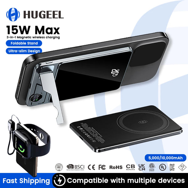 3 in 1 Magnetic Wireless Power Banks Mini Power Bank with LDE Lightfor for Earphone Watch