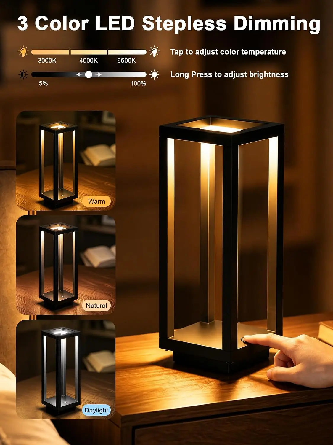 Modern Cordless Outdoor Rechargeable Table Lamp LED Portable Touch Control Waterproof