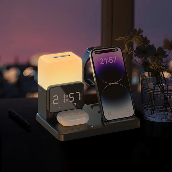 Wireless Charger Stand Alarm Clock 6 in 1 Desktop Multifunctional Fast 3 in 1 Smart