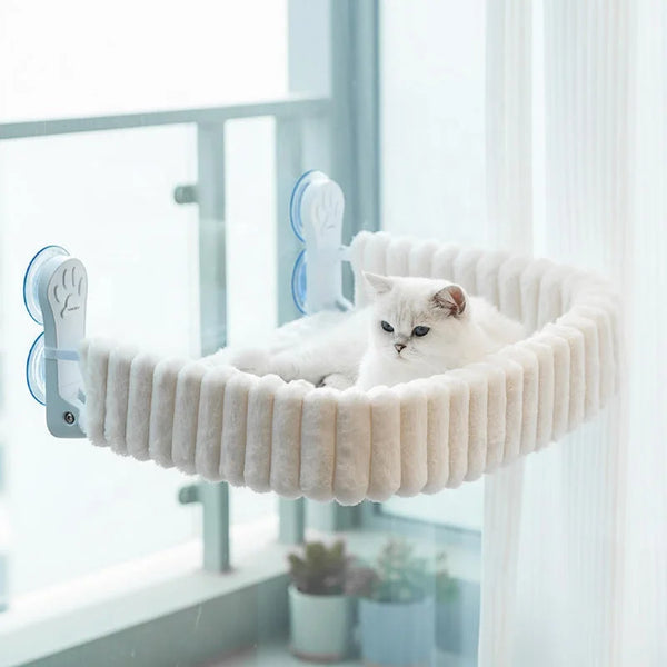 Luxury Square Winter Cat Window Perch Bed with Suction Cups Plush Hammock for Comfortable