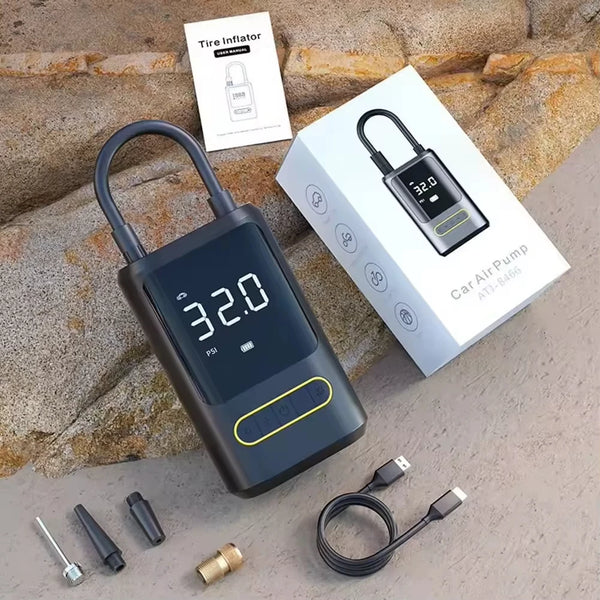 Portable Mini Electric Tire Inflator Pump with Wireless Charging Metal 120W Pointer