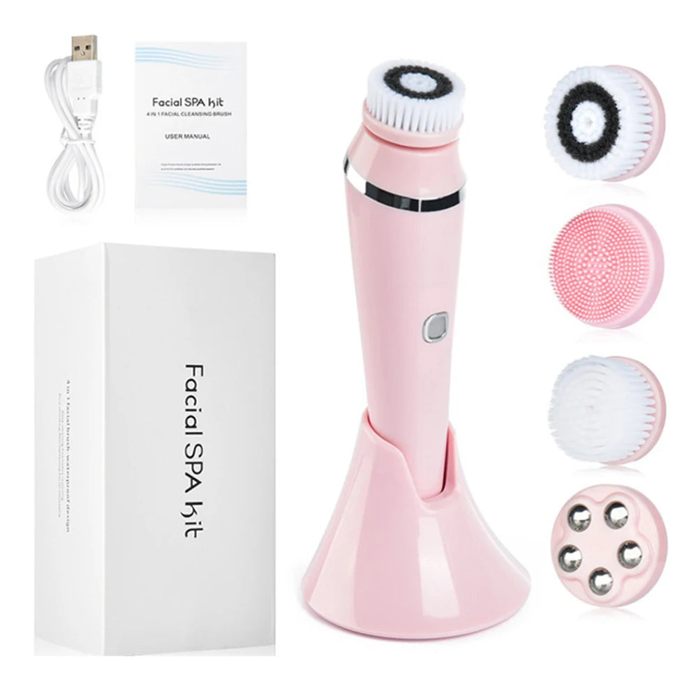 4 in 1 Sonic Electric Vibrating Face Wash Brush Deep Cleansing Silicone Face Cleaner