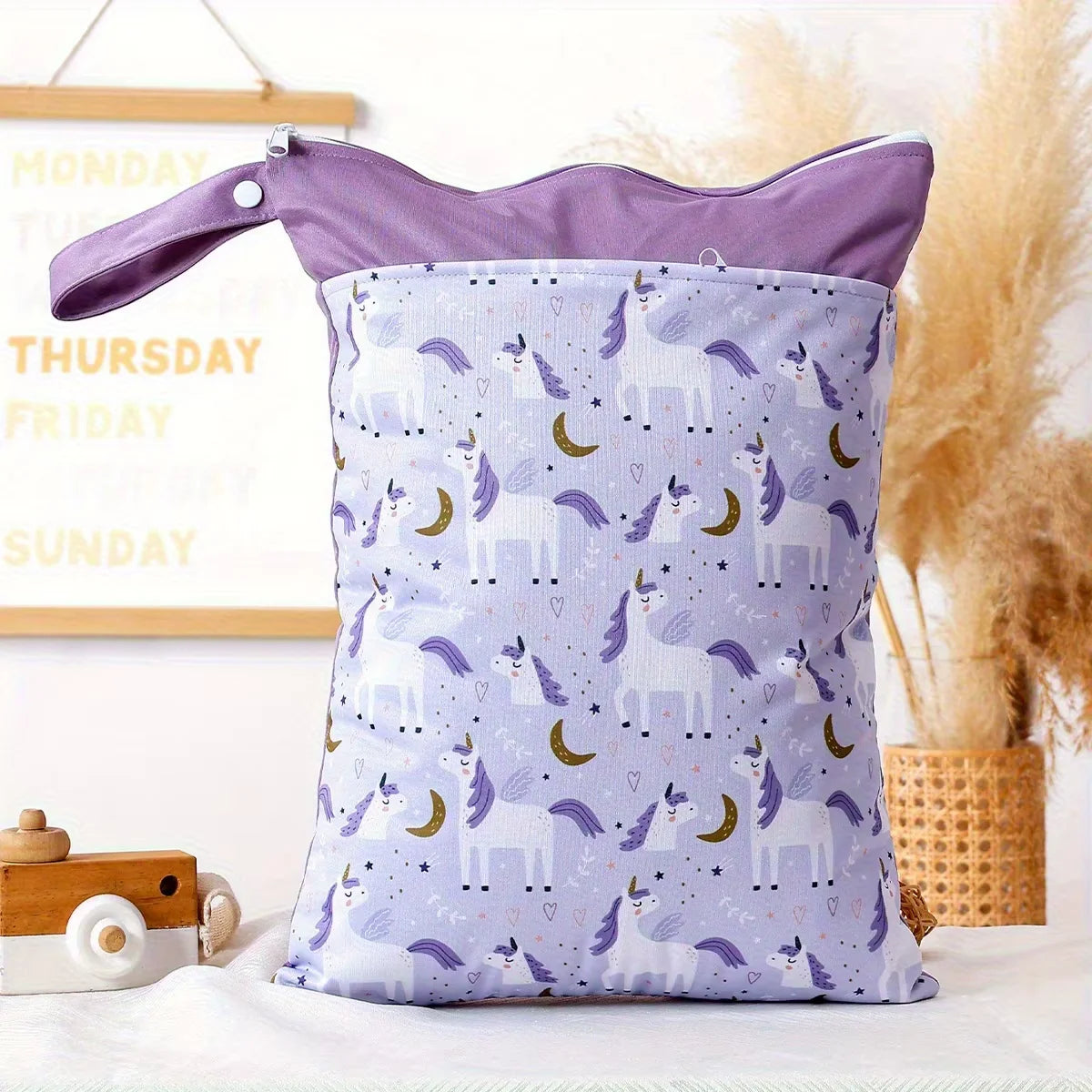 Printed Waterproof Wet Dry Bag Soft Polyester Zipper Storage Pouch for Infant Beach