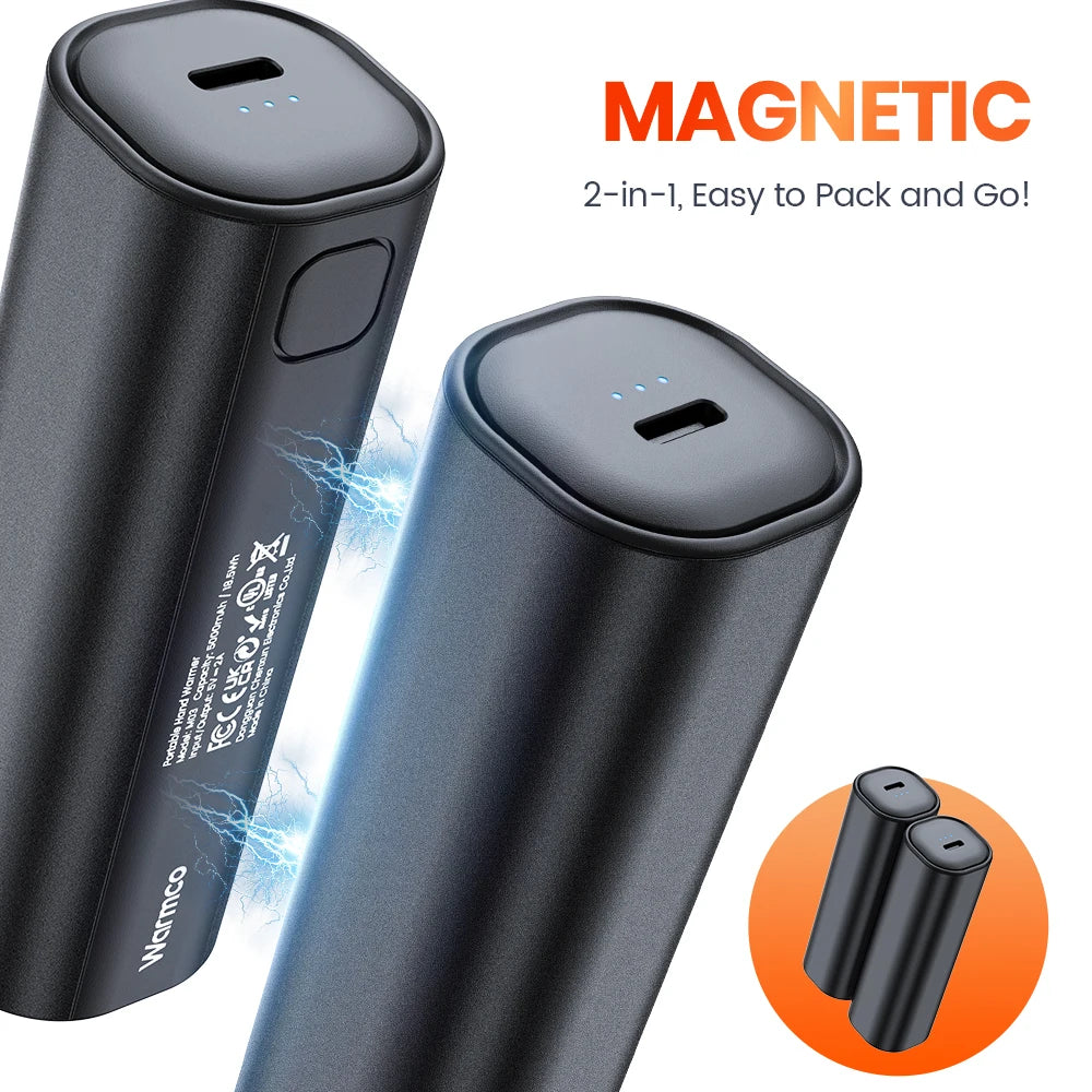 Warmco M02 Mini Heaters USB Hand Warmers 2 Pack 5000mAh Portable Magnetic Electric Hand