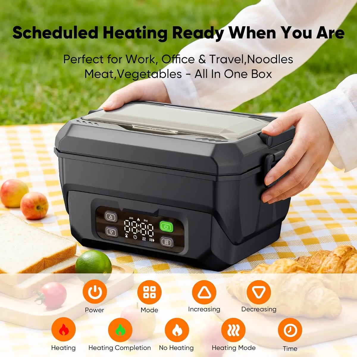 22500mAh Portable Electric Heating Lunch Box Rechargeable 304 Food Warmer Heated Lunch