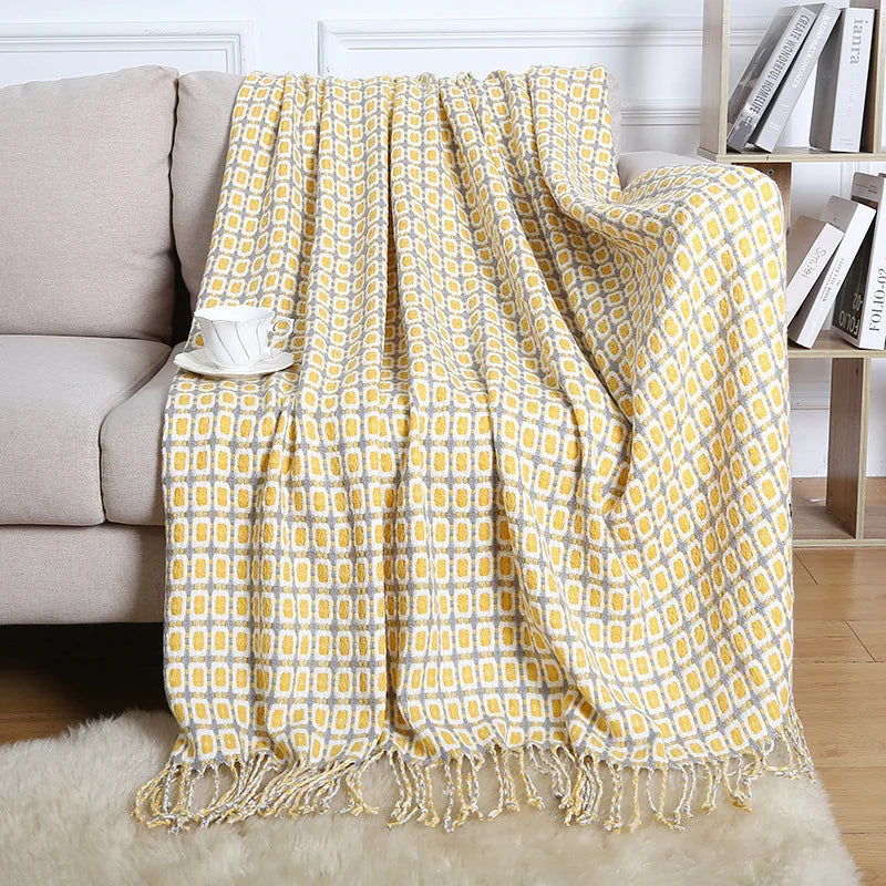 Chunky Knitted Blanket Sofa Throw Blanket With Tassels Weighted Blanket for Winter