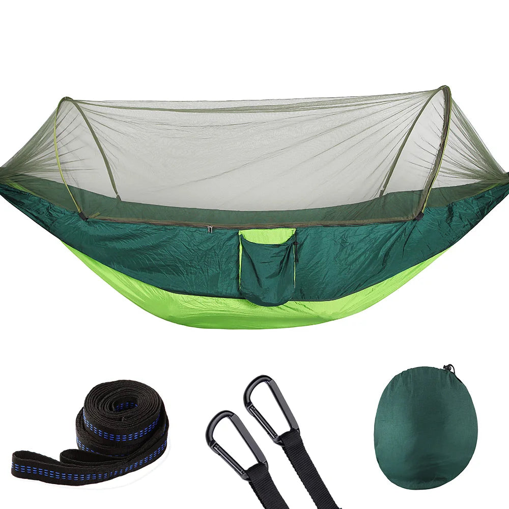 Lightweight Parachute Single Color Hammock with Mosquito Net for 1-2 Person All Seasons