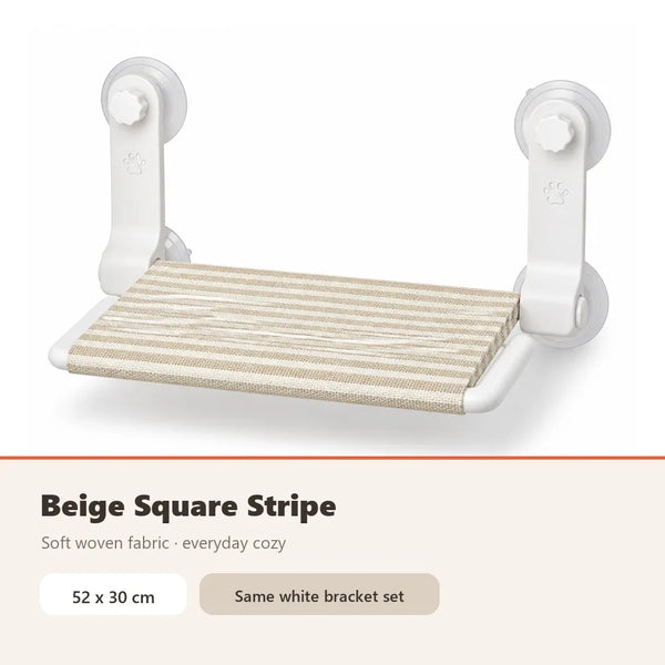 Beige Square Stripe Cat Window Hammock with 4 Large Suction Cups Heavy Duty Plush