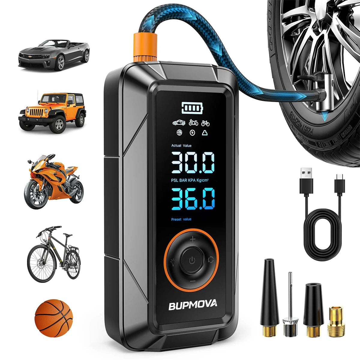 New Portable Car Tyre Inflator for Car Bike & Motorcycle Tires Easy with Pressure Monitor
