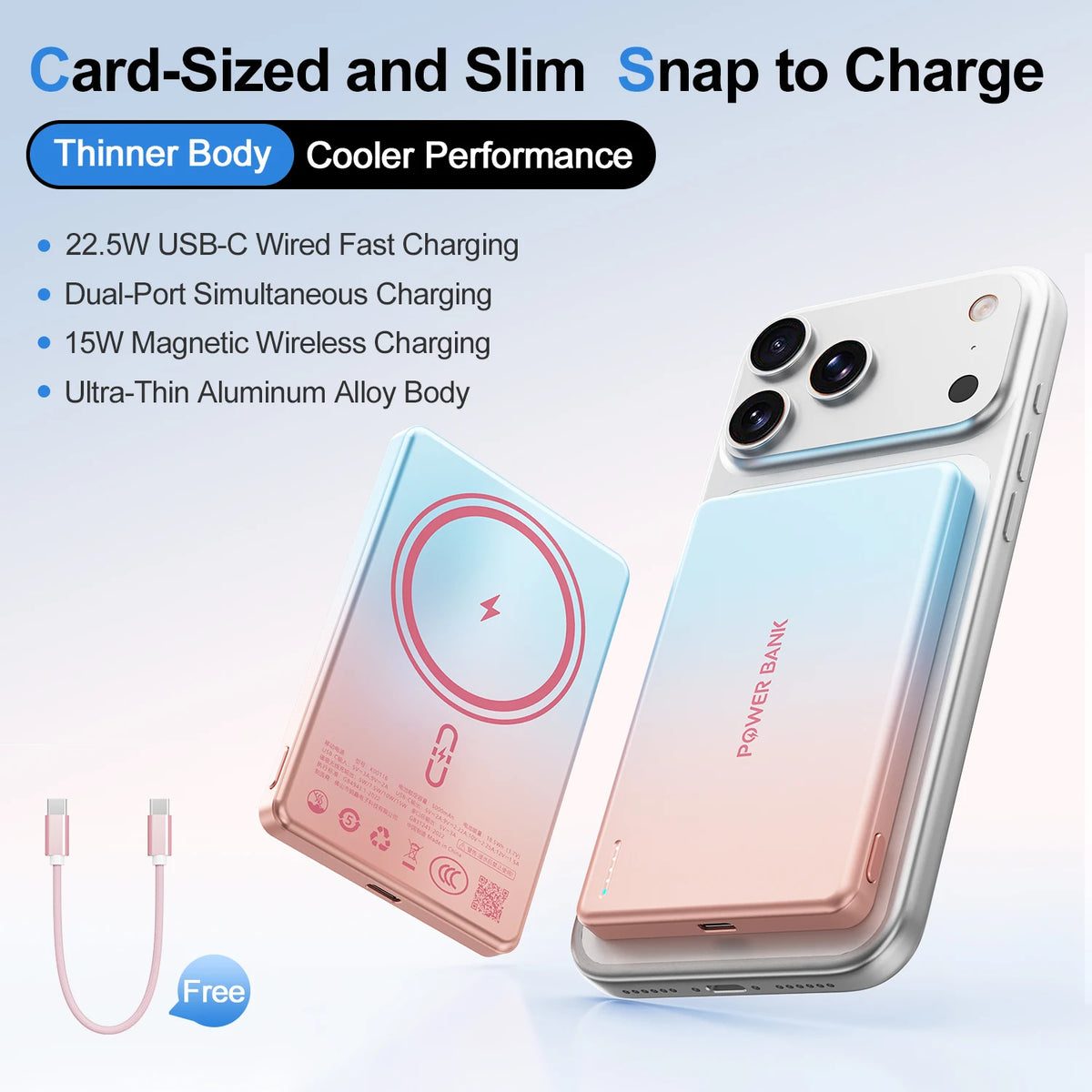 Fast Charging Magnetic Power Bank 5000mah Phone Charger 15 W Ultra Slim Powerbank