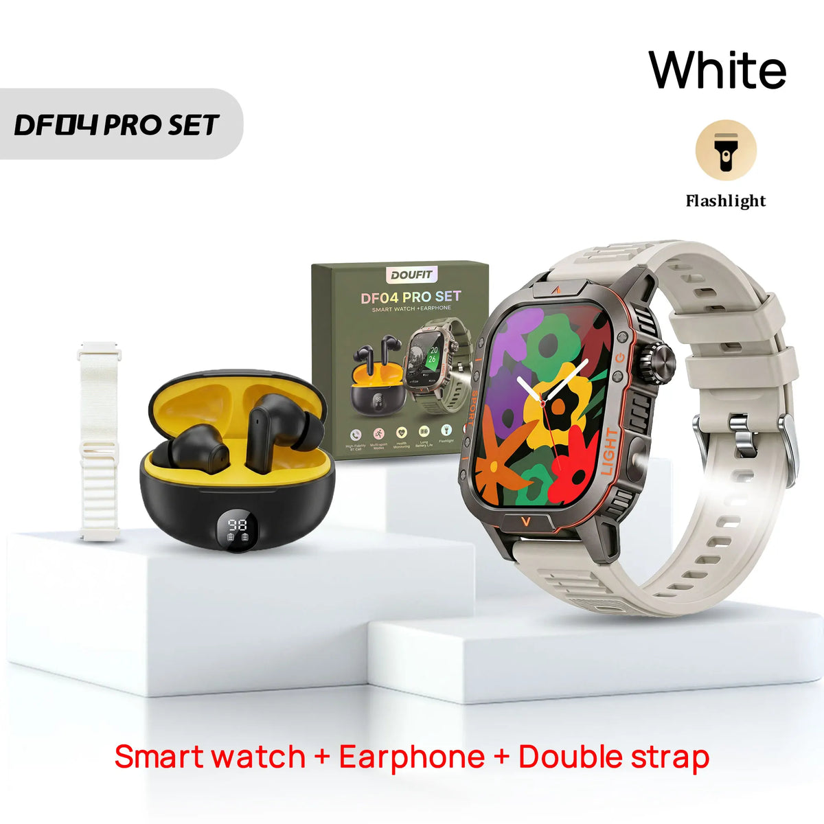 DF04 PRO Smart Watch Rugged SET Reloj Inteligente Dual Straps Outdoor Sport Flashlight
