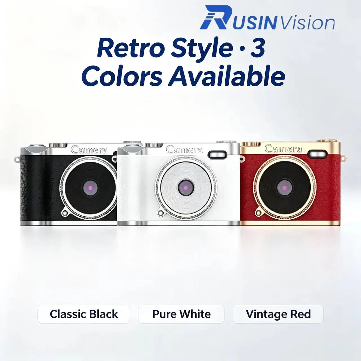 RusinVision HT-SR02 Retro Kids Digital Camera 68MP Dual Lens 1080P 16X Zoom 2.4 LCD