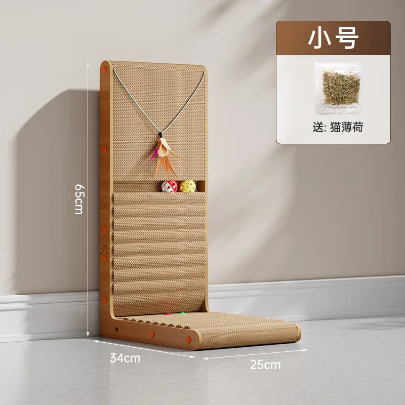 New Cat Scratching Board, Standing Corrugated Cardboard with Bell Ball, Durable Pet