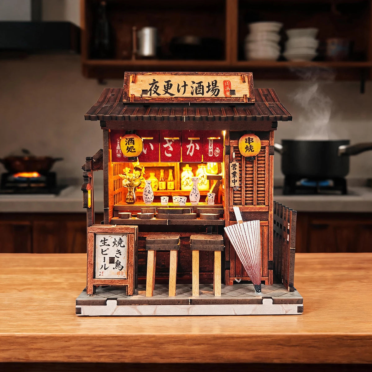 DIY Japanese Architecture Wooden Book Nook Kit 3D Puzzle Miniature House with LED Light