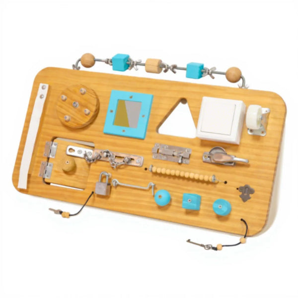 Wooden Busy Board Montessori Educational Toddler Activity Board with Locks Latches Fine