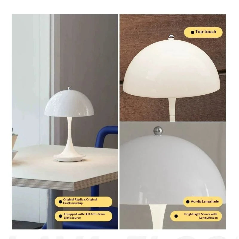 Mushroom Table Lamp, Portable USB Rechargeable LED Lamp with Touch Control