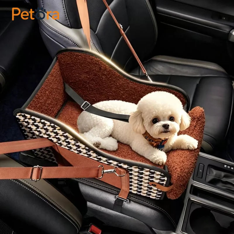 Dog Car Seat Bed with Hard Bottom, Open-Top or Lidded Pet Travel Seat