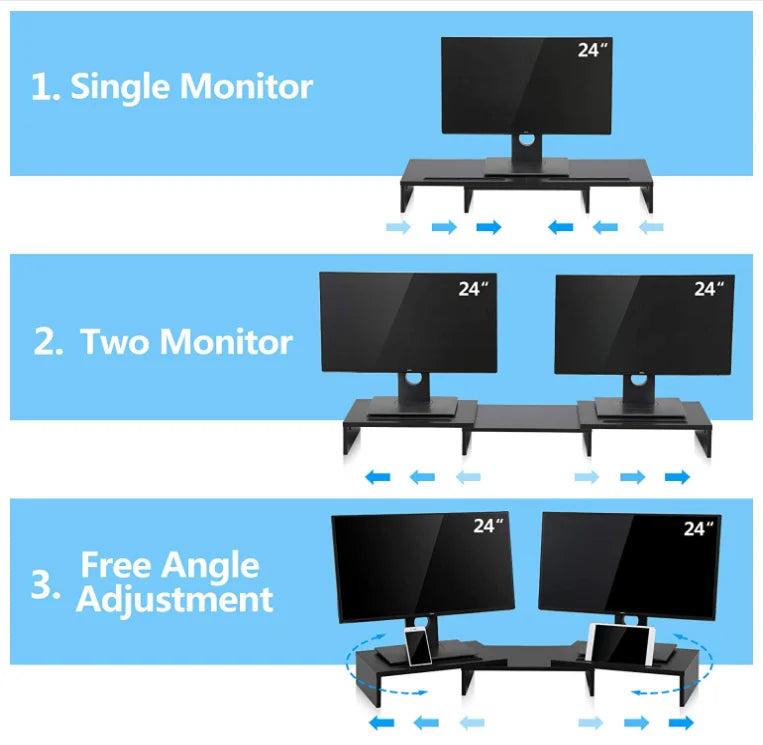 Wooden Computer Desktop Desk Organizer Laptop Stand Length Angle Adjustable Monitor Riser