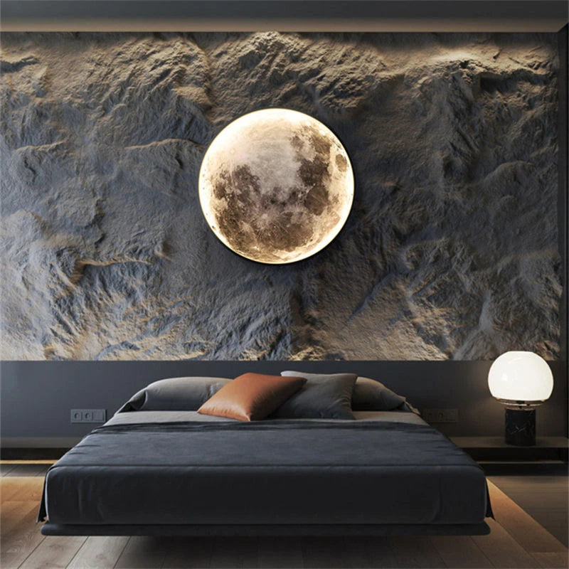 Art Modern Indoor Lighting Design Bedroom 3d Round Led Circular Moon Wall Lamp Decor Home