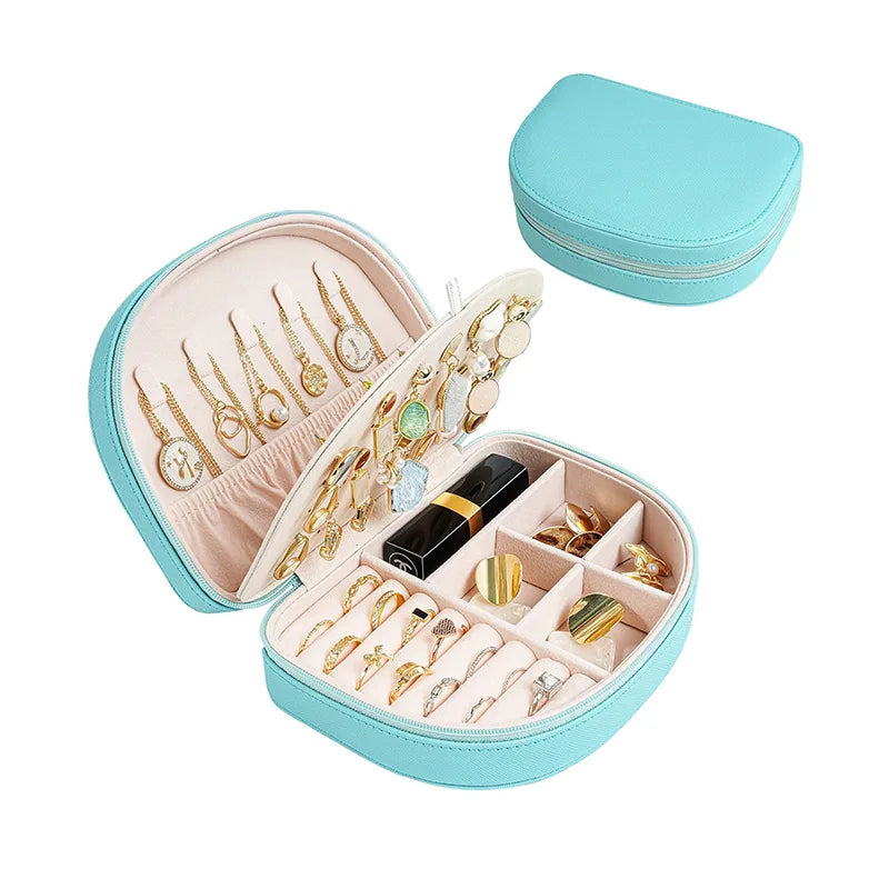 X133 Portable Travel Jewelry Box-Small 2-Layer Oval Jewelry Organizer with Zipper