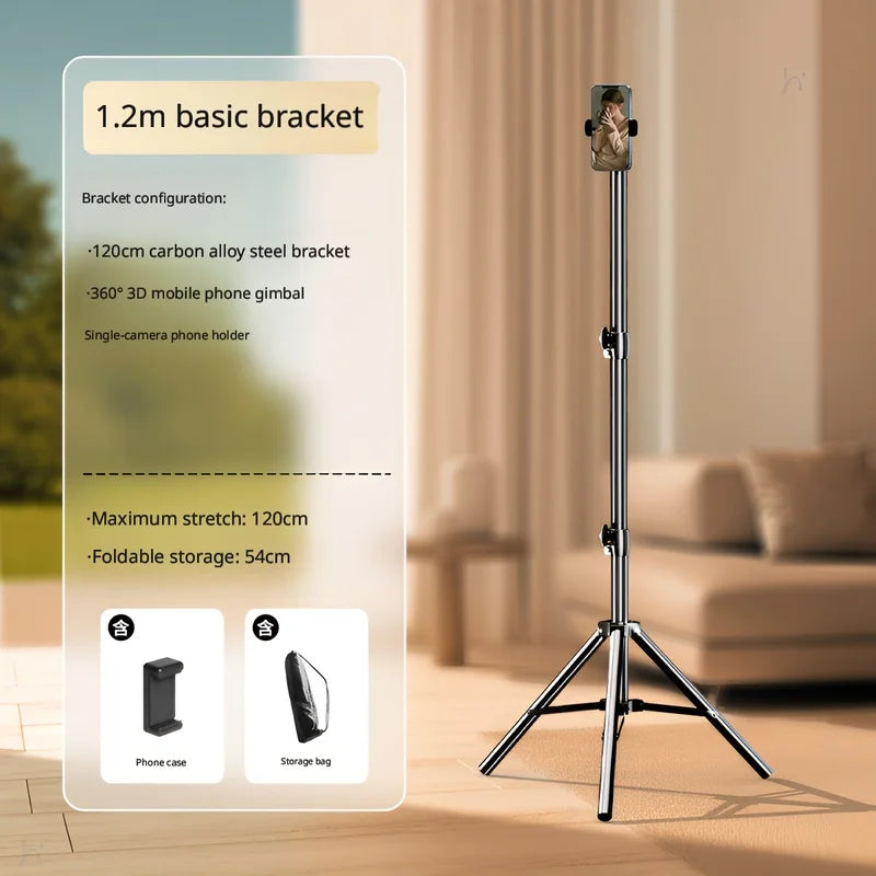 Portable Foldable Ring Light Stand with Phone Holder, Dimmable Live Stream Tripod