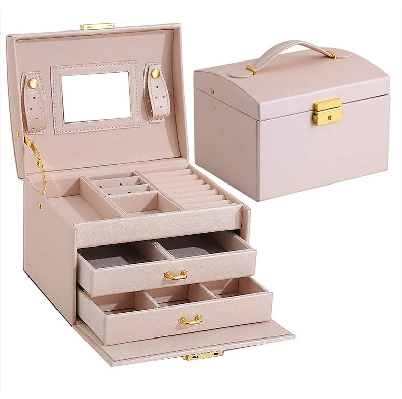 Custom Leatherette Portable Jewelry Organizers Travel PU Leather 3 Layers Jewelry Storage