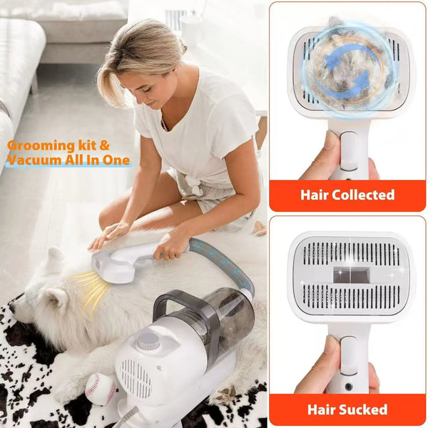 Pet Grooming Vacuum Cleaner 6-in-1 Pet Cleaning Kit Dog Cat Hair Remover Clipper Brush