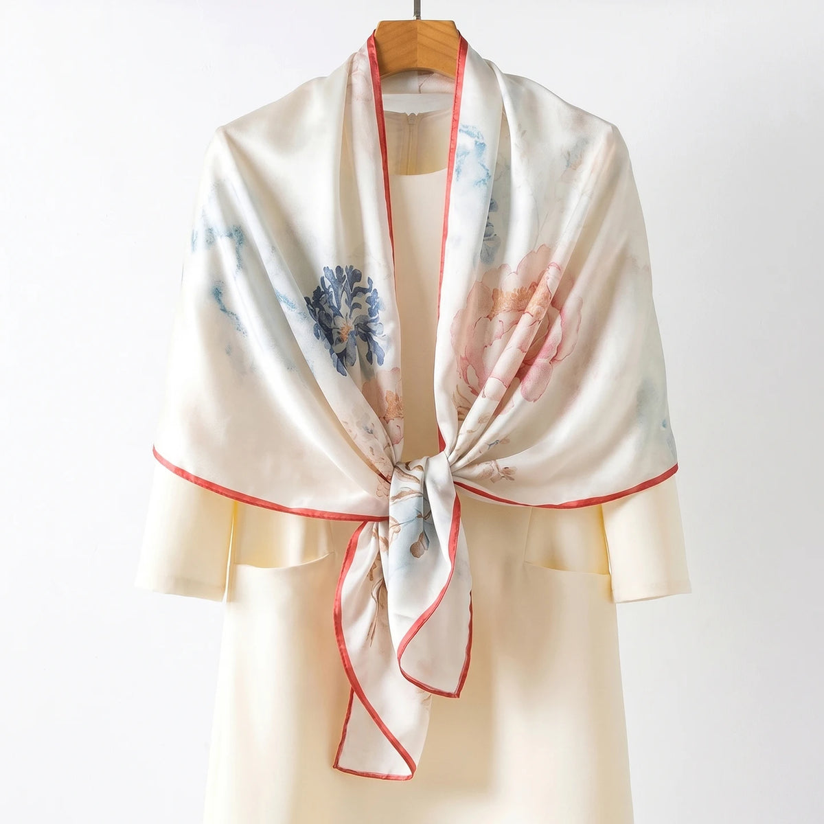 Luxury 100% Mulberry Silk Shawl for Women Custom Digital Print Vintage Floral Long Scarf