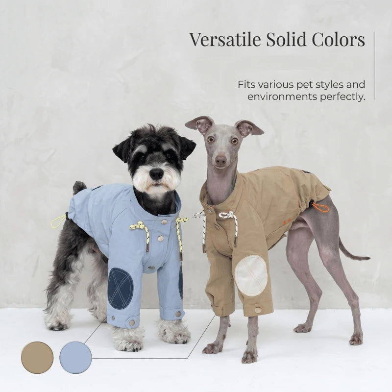 Retro Waterproof Cotton Dog & Cat Raincoat Windbreaker High Collar Adjustable Lightweight