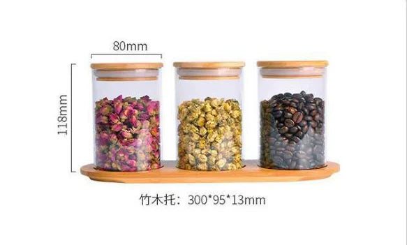 450ml 4 Pack Glass Food Grade Clear Glass Spice Bottle Canister with Airtight Bamboo Lid