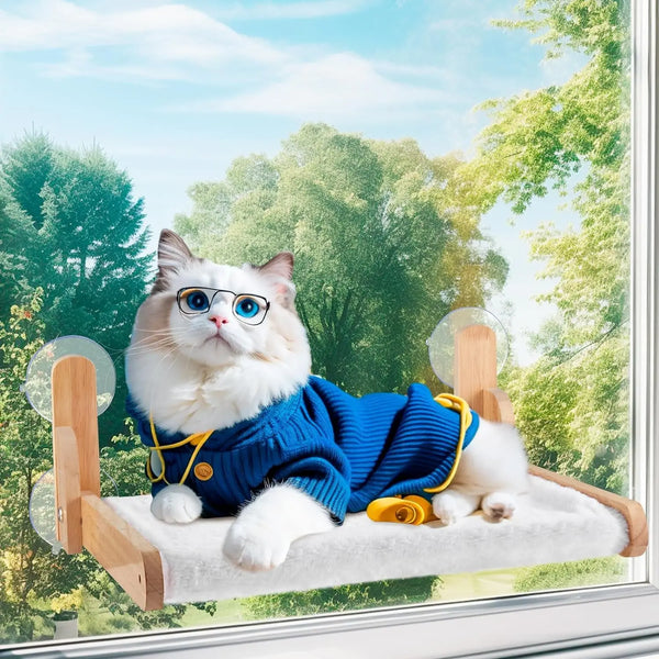 Natural Wooden Eco-Friendly Cat Window Perch Cordless 6 Lb Capacity Collapsible Furniture