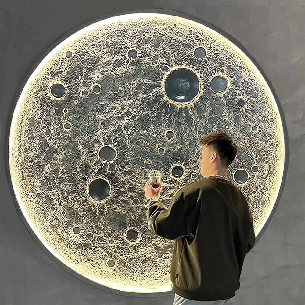 3D Relief Fiberglass Reinforced Plastic Wall Lamp, Moon, Popular Atmosphere, High-End