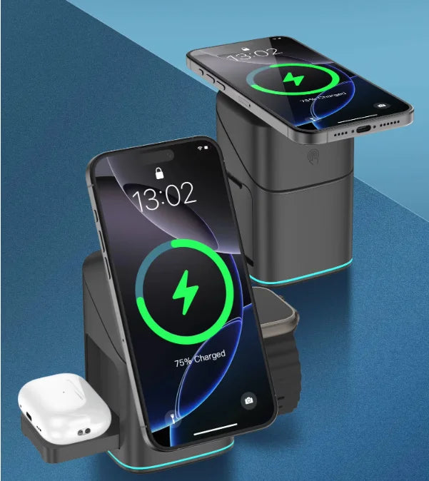 Qi2 Foldable Magnetic 3-in-1 15W Fast Wireless Charging Station for Mobile Phones,